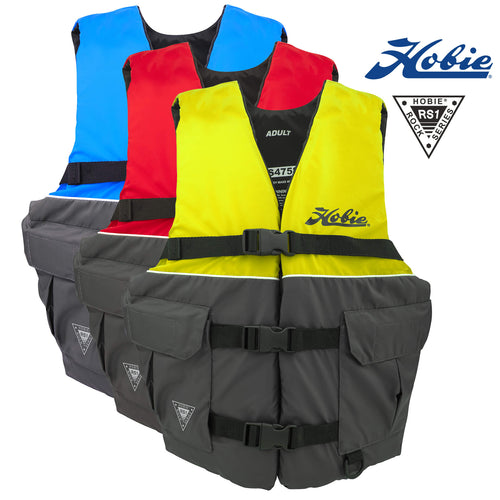 Hobie Series 1 PFDs come in blue, yellow, and red