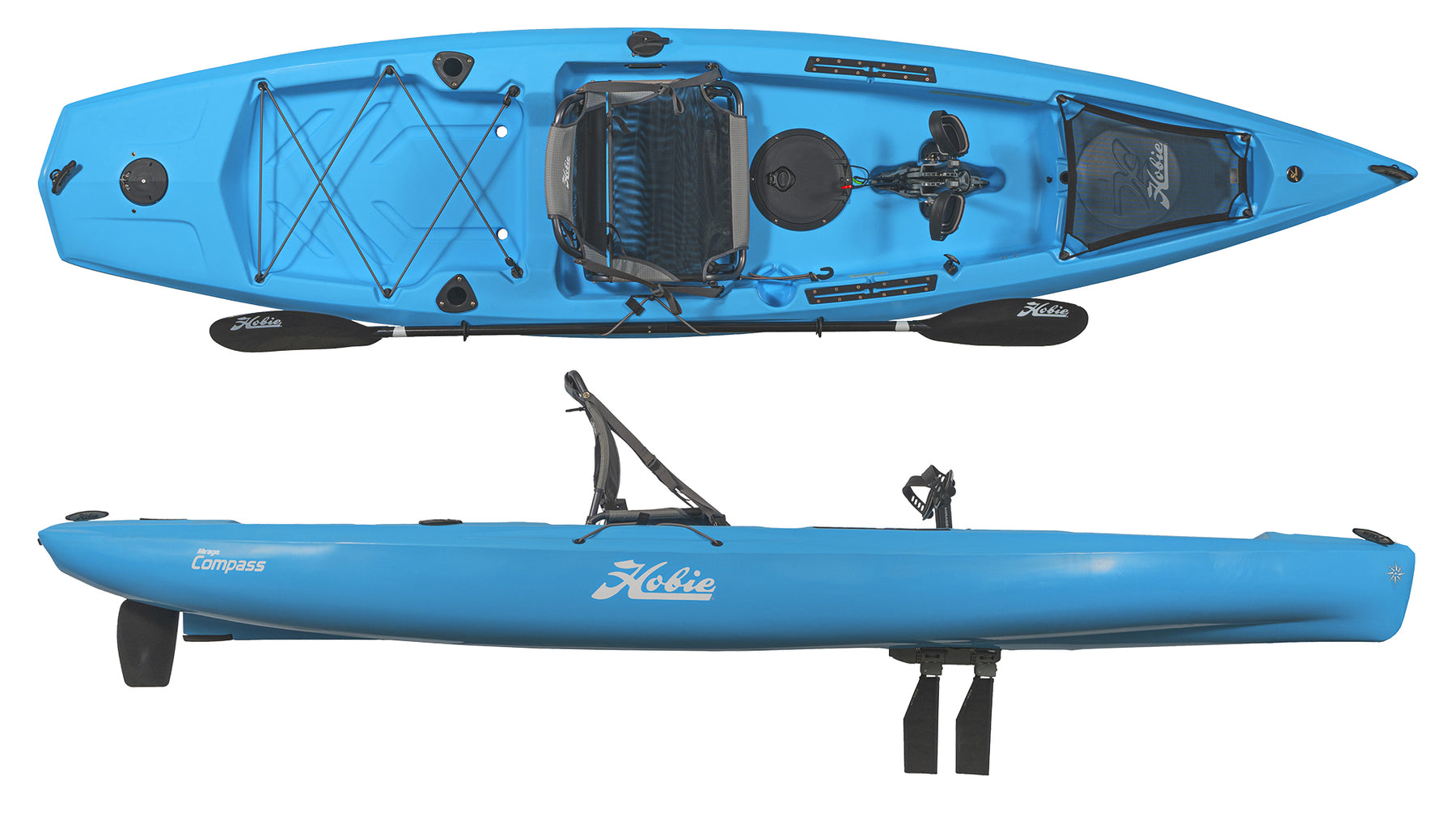 Hobie Fishing Kayak Compass Studio Glacier Blue Top and Side View | SKU: 81712230-22