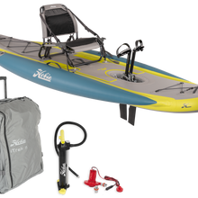 Load image into Gallery viewer, Hobie Mirage iTrek 11 Inflatable Kayak 3 Quarter View with accessories
 sku:87810050-23