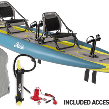 Load image into Gallery viewer, Hobie Mirage iTrek 14 Duo Inflatable Kayak 3 Quarter View with accessories
 sku:27100104-24