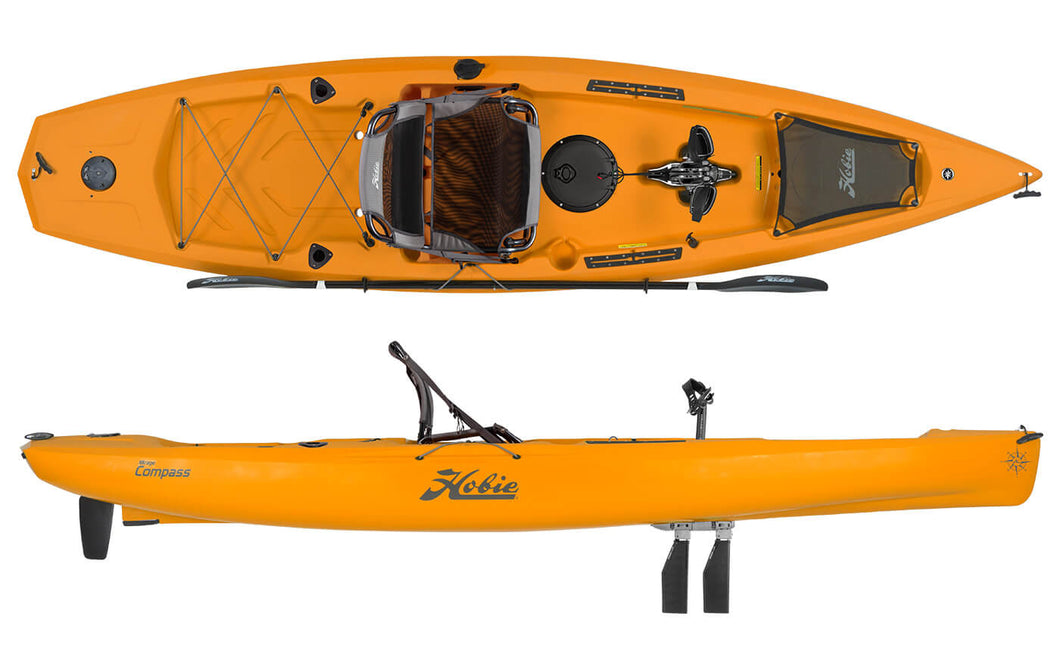 Hobie Compass Kayak Papaya Orange 3 Quarter View Kick-Ups sku:81712230-22