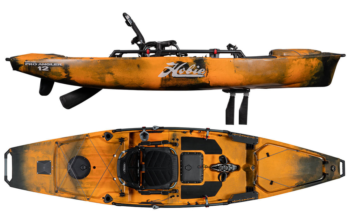 Hobie Fishing Kayak Pro Angler 12 180 Sunrise Camo Top and Side View | SKU: 27100113-24